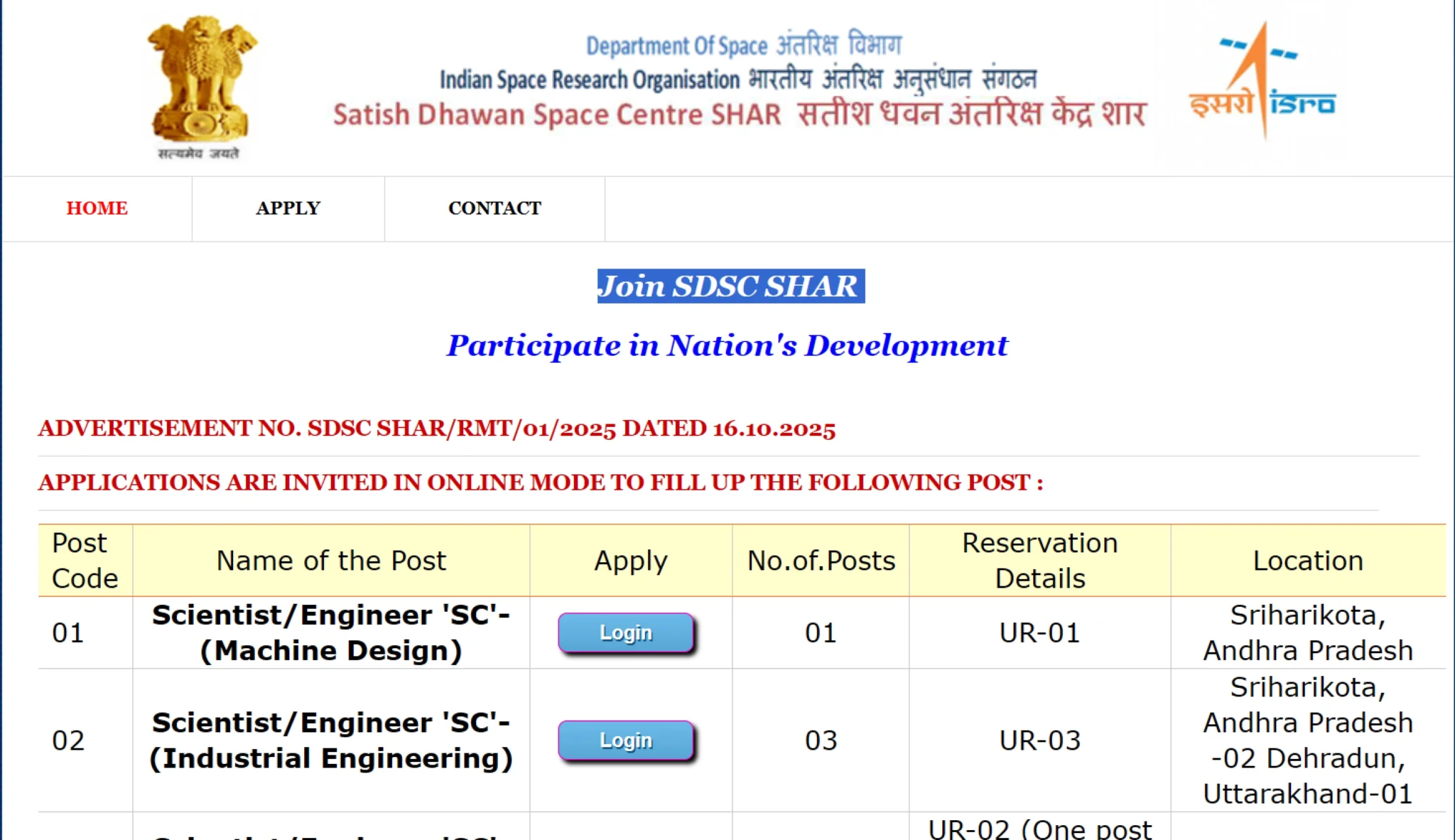 ISRO-SDSC-SHAR-Application Form