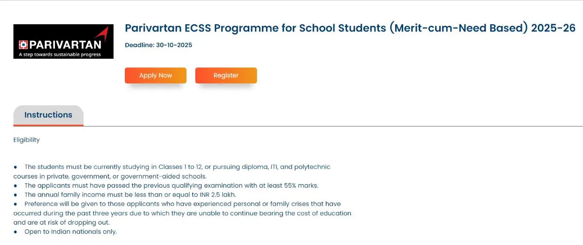 hdfc-parivartan-scholarship Application Form